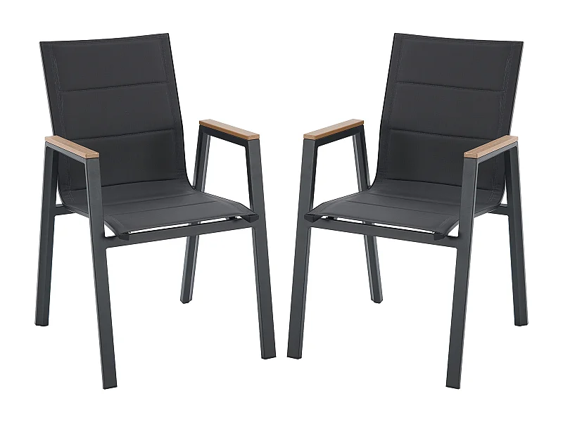 2er-Set stapelbare Gartensessel aus Aluminium und Textilene - Anthrazit - LIOUS von MYLIA