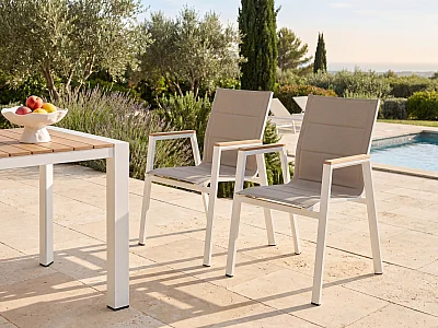 Set van 2 stapelbare tuinstoelen van aluminium en textileen - Wit - LIOUS van MYLIA