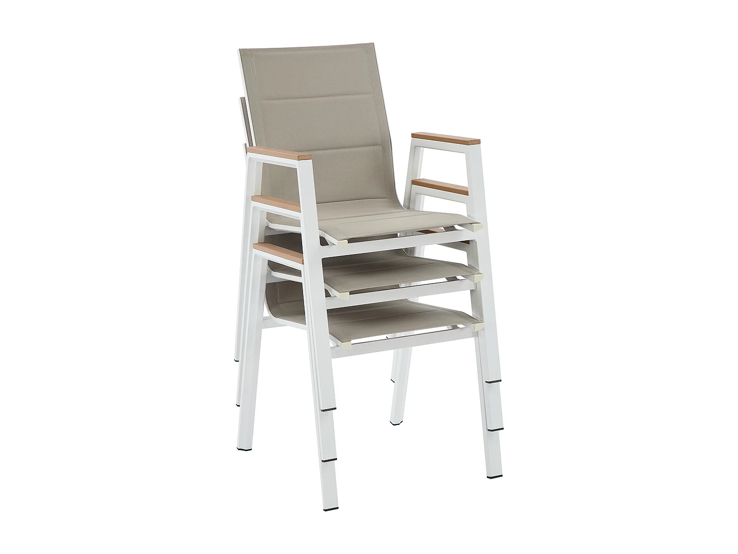 Salle à manger de jardin en aluminium : une table L.150 cm et 6 fauteuils empilables - Naturel clair et blanc - LIOUS de MYLIA
