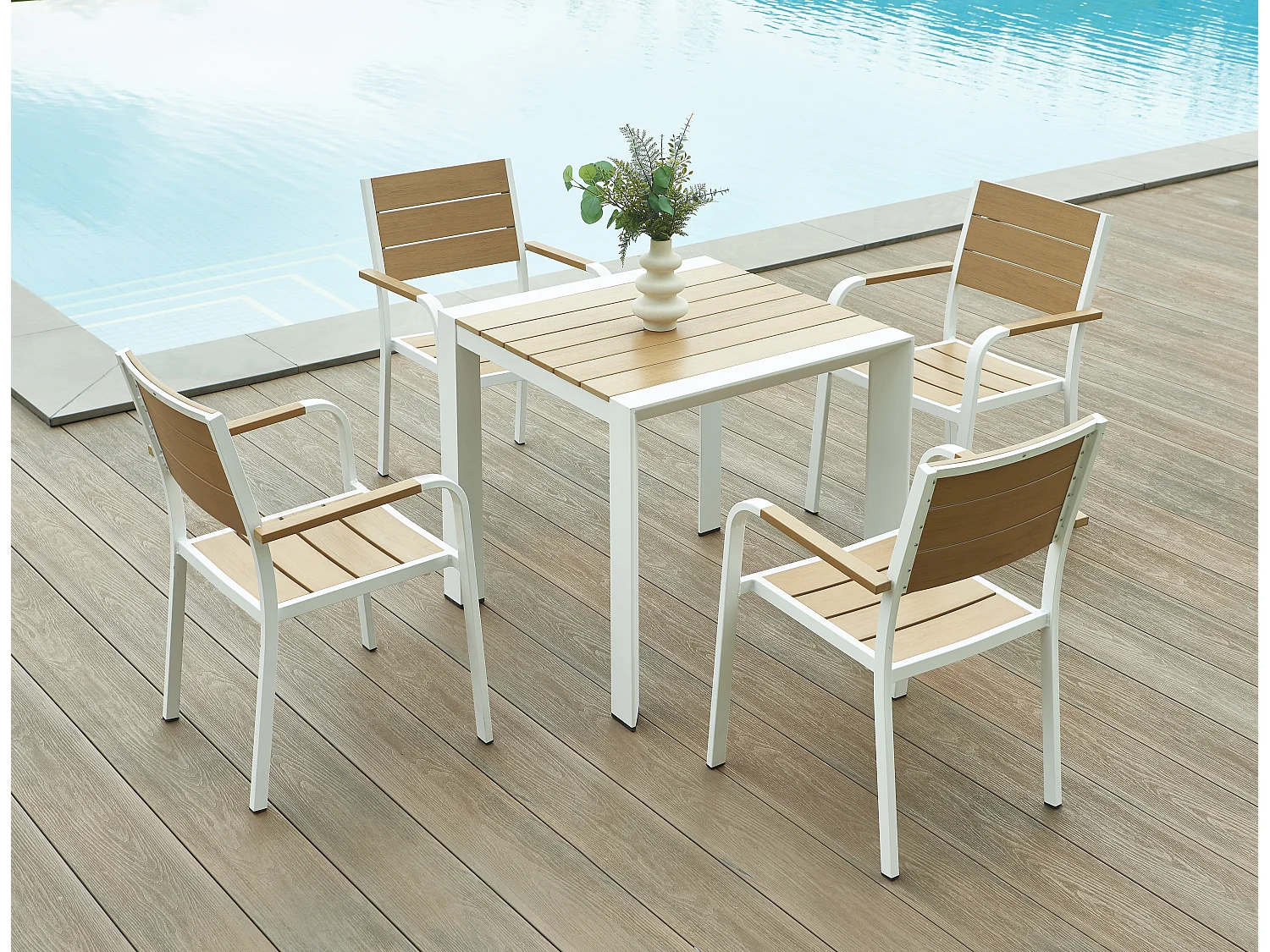 Lot de 2 fauteuils de jardin empilables en aluminium - Naturel clair et blanc - NYROS de MYLIA