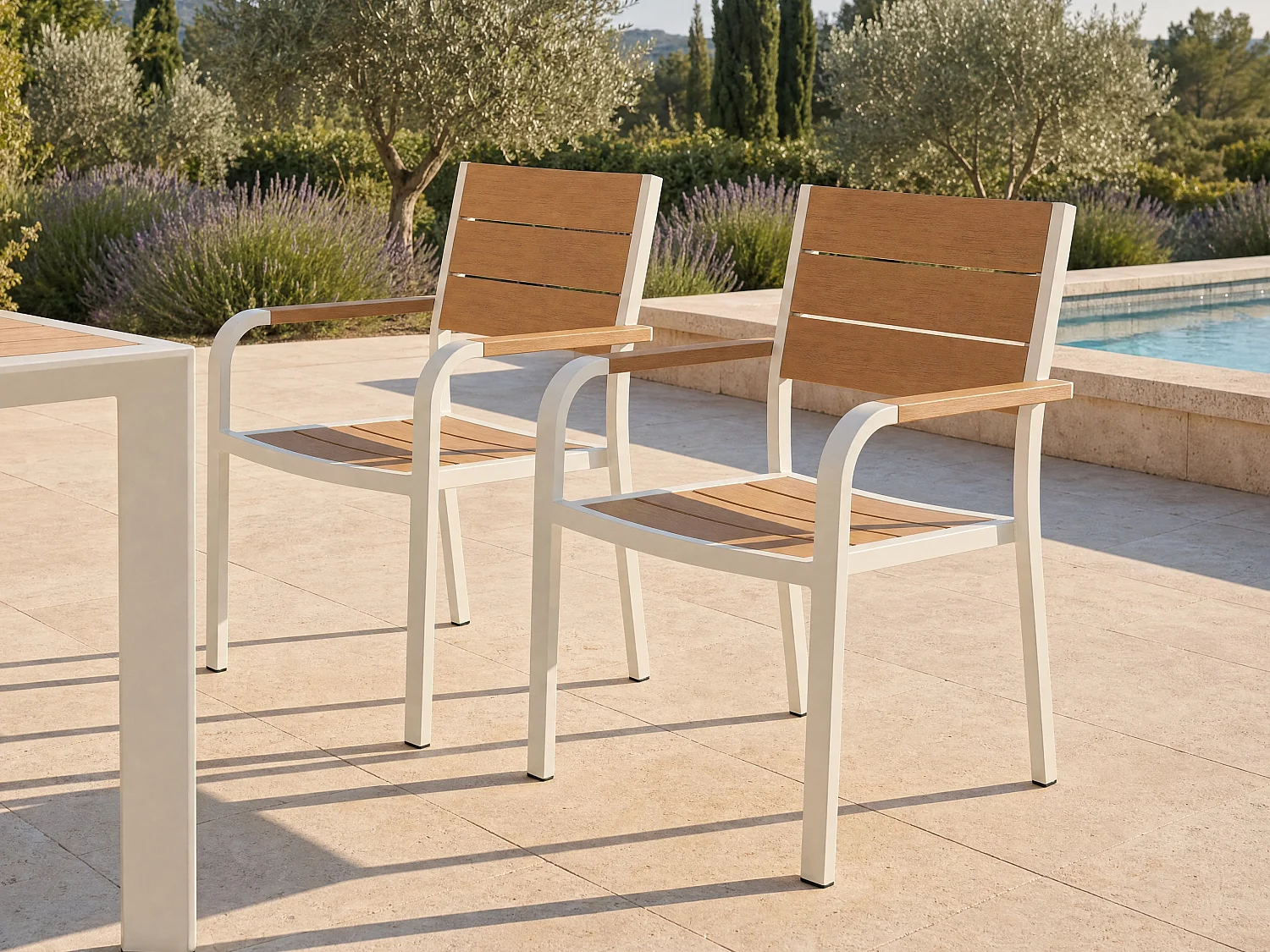 Set of 2 Stackable Aluminium Garden Armchairs - Light Natural and White - NYROS by MYLIA