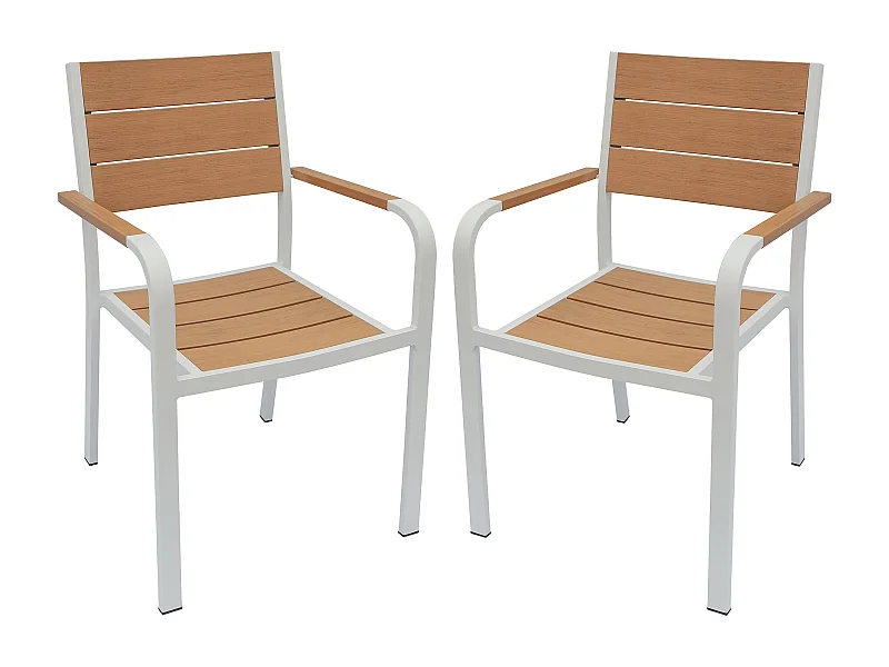 Lot de 2 fauteuils de jardin empilables en aluminium - Naturel clair et blanc - NYROS de MYLIA
