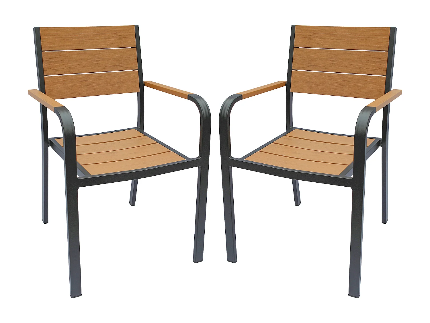 Lot de 2 fauteuils de jardin empilables en aluminium - Naturel clair et anthracite - NYROS de MYLIA
