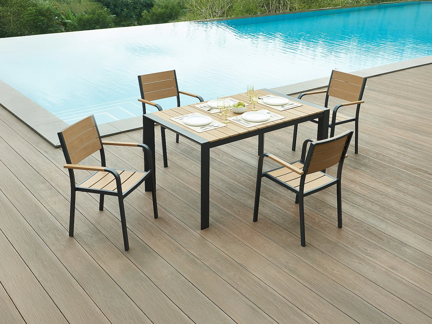 Lot de 2 fauteuils de jardin empilables en aluminium - Naturel clair et anthracite - NYROS de MYLIA