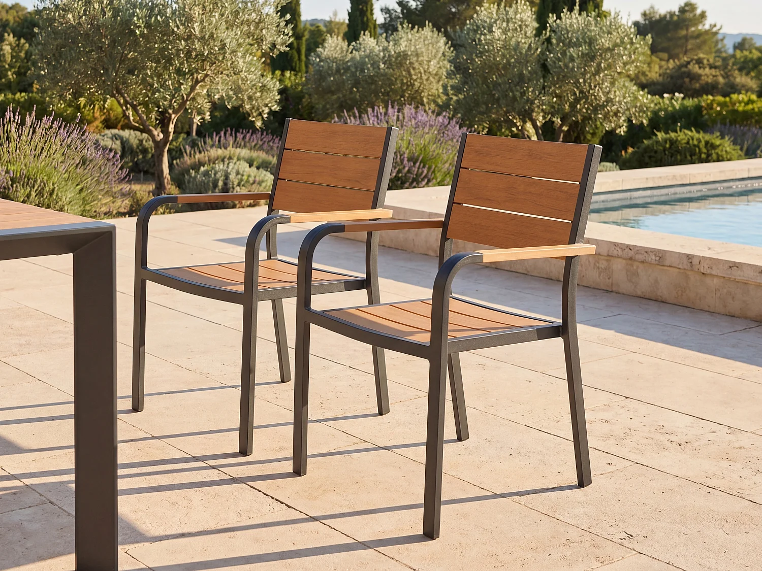 Set of 2 Stackable Aluminium Garden Armchairs - Light Natural and Anthracite - NYROS by MYLIA