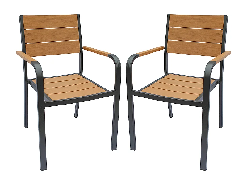 2er-Set stapelbare Gartenstühle aus Aluminium - Hell-Natur und Anthrazit - NYROS von MYLIA