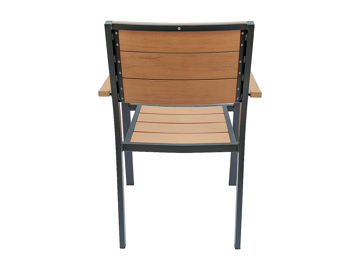 Salle à manger de jardin en aluminium : une table L.150 cm et 4 fauteuils empilables - Naturel clair et anthracite - NYROS de MYLIA