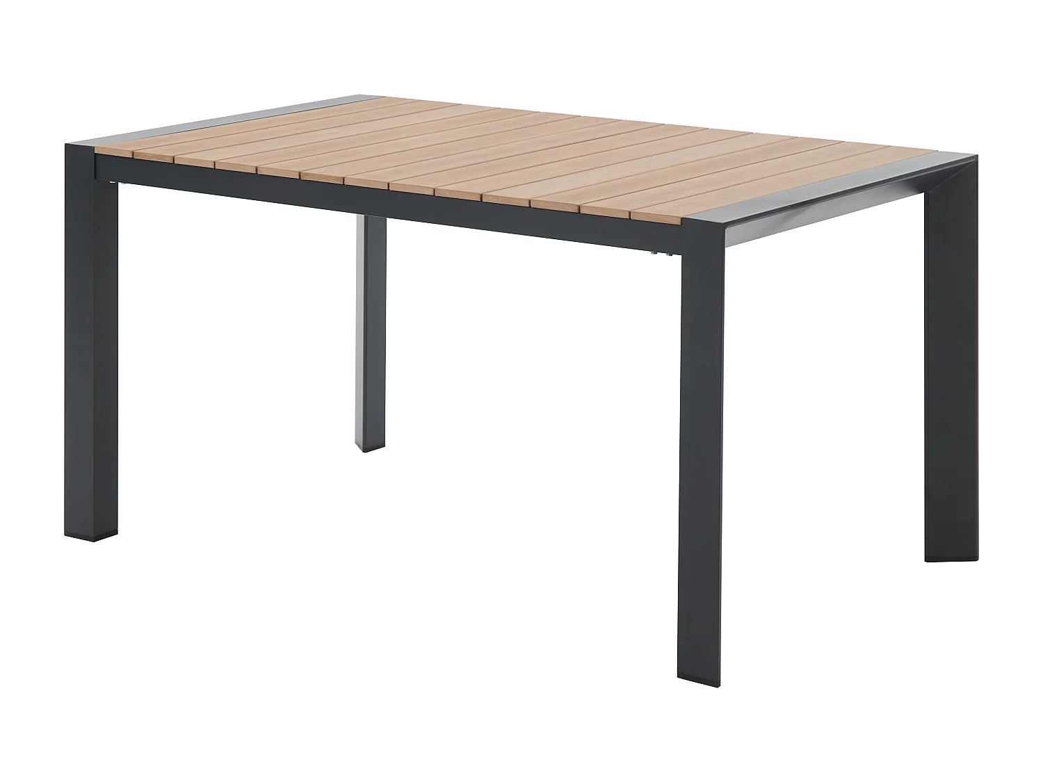 Salle à manger de jardin en aluminium : une table L.150 cm et 4 fauteuils empilables - Naturel clair et anthracite - NYROS de MYLIA