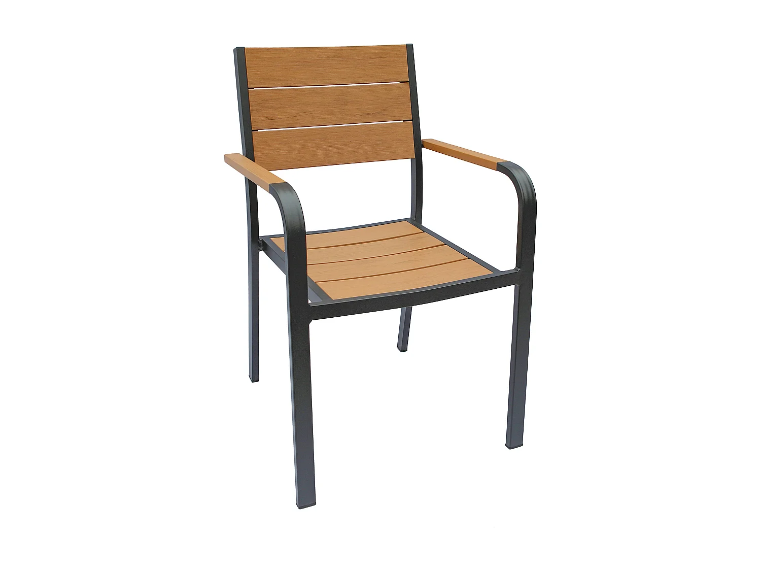 Salle à manger de jardin en aluminium : une table L.150 cm et 6 fauteuils empilables - Naturel clair et anthracite - NYROS de MYLIA