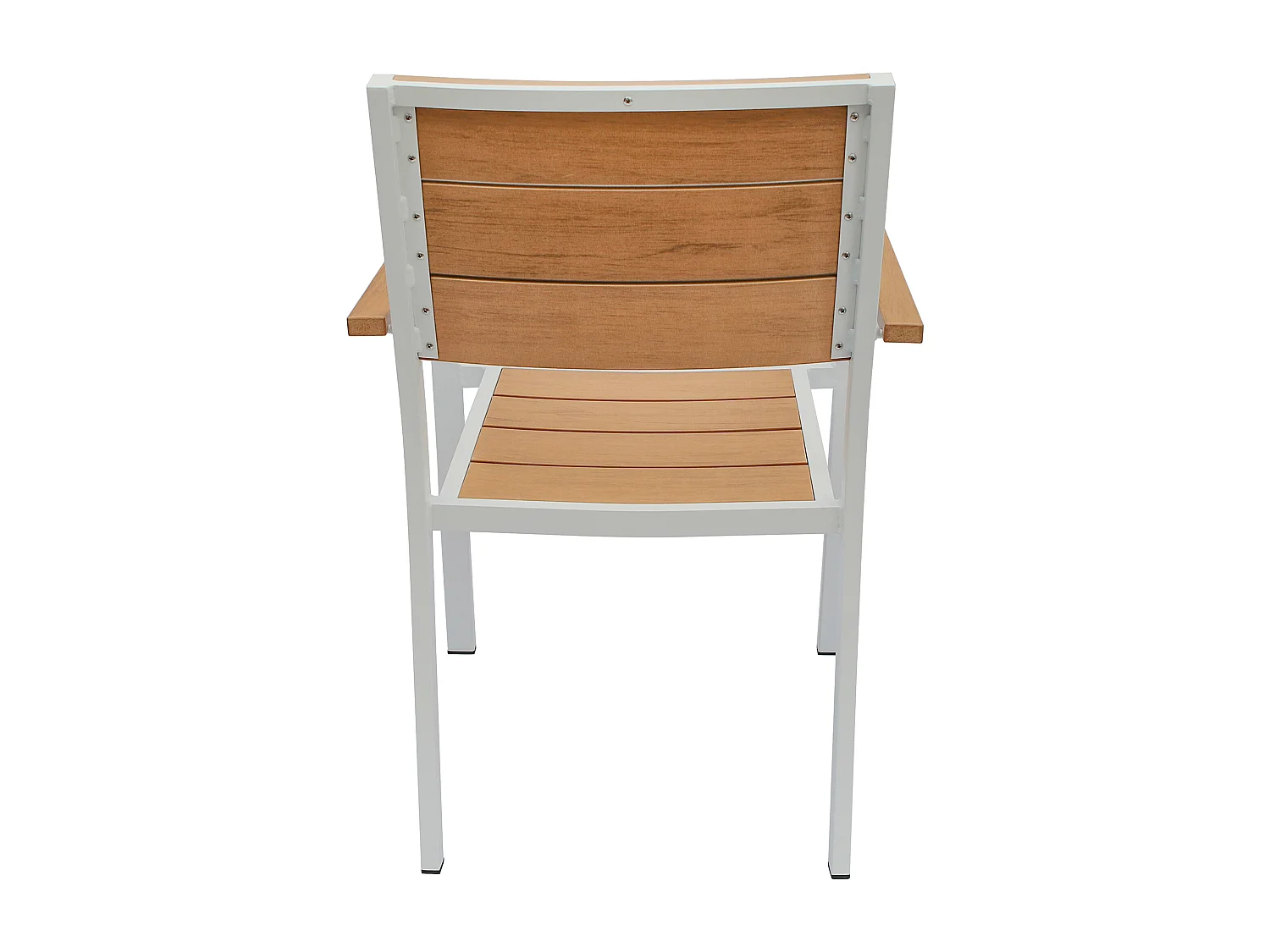 Salle à manger de jardin en aluminium : une table L.150 cm et 4 fauteuils empilables - Naturel clair et blanc - NYROS de MYLIA