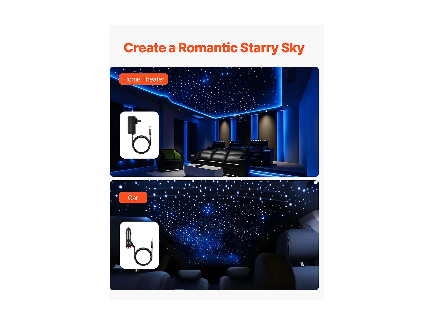 Autosterrenhemel Kit SucceBuy 450 PCS Fonkelende Fiberoptische Plafondverlichting 0,76 mm 3 m 16 W, LED-Bediening via Bluetooth App