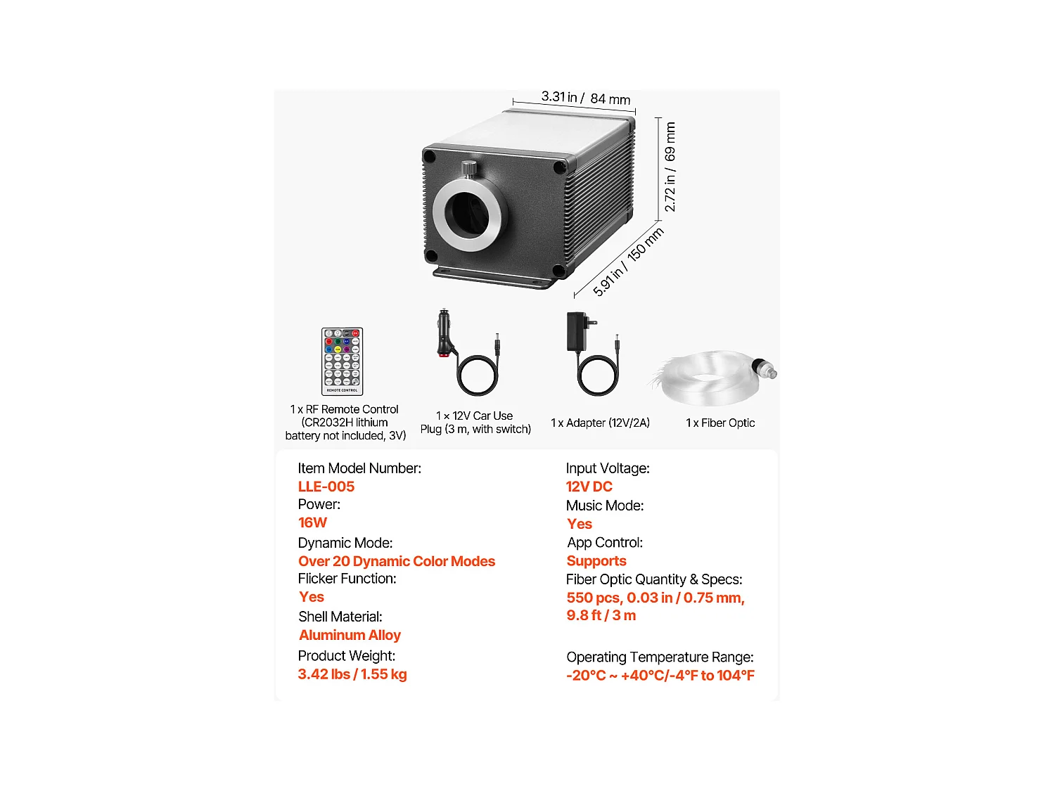 Kit Ciel de Toit Étoilé Voiture SucceBuy 550 PCS Lumières Plafond Fibre Optique Scintillante 0,76 mm 3 m 16 W, Contrôle par Application Bluetooth, Télécommande