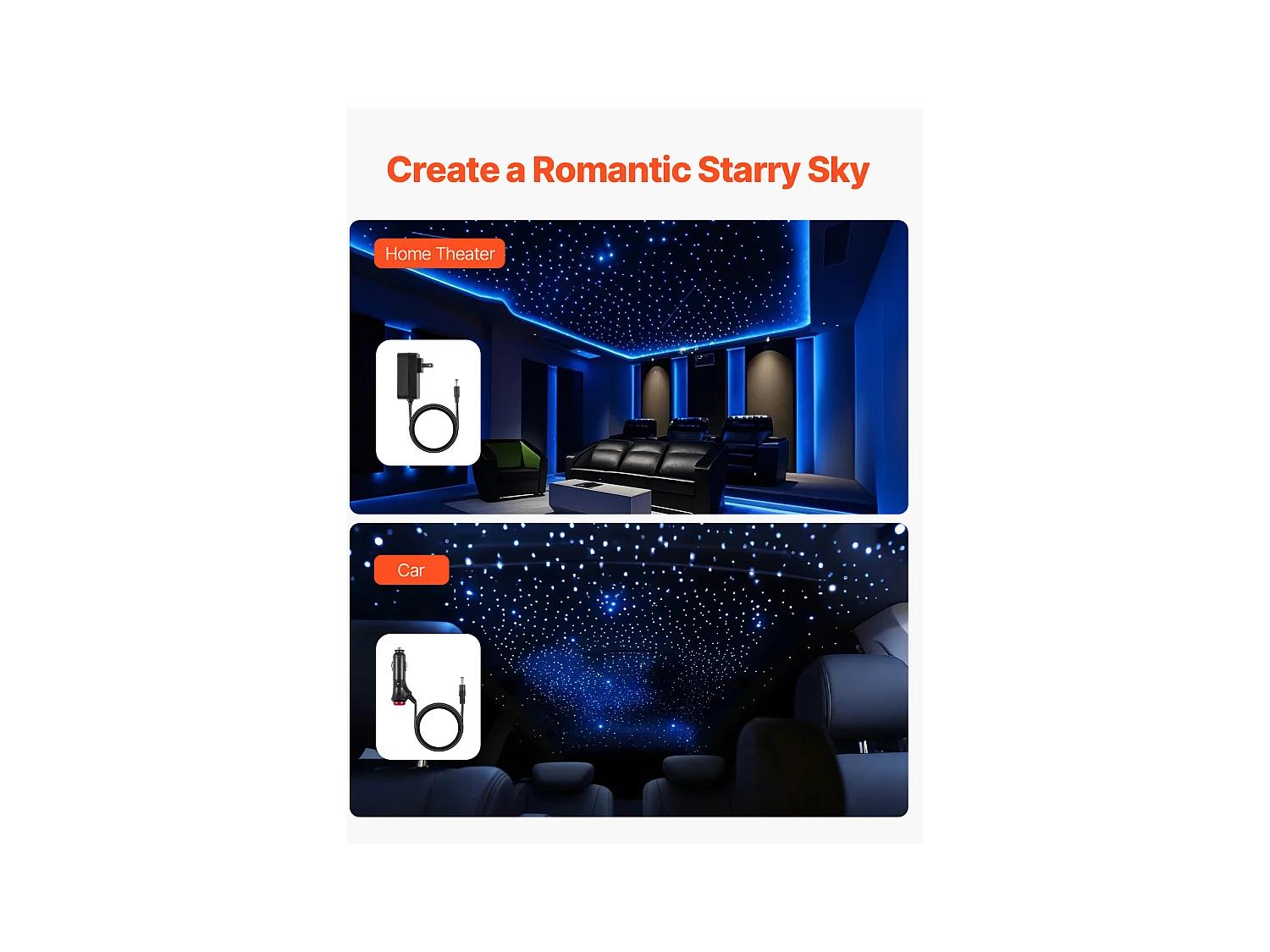 Kit Ciel de Toit Étoilé Voiture SucceBuy 550 PCS Lumières Plafond Fibre Optique Scintillante 0,76 mm 3 m 16 W, Contrôle par Application Bluetooth, Télécommande