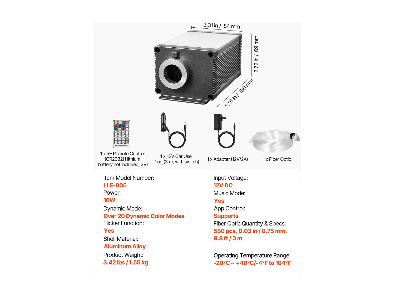 Kit Teto Stellato para Carro SucceBuy 550 PCS Luzes de Fibra Óptica para Teto Cintilante 0,76 mm 3 m 16 W, Controle via Aplicativo Bluetooth, Controle Remoto