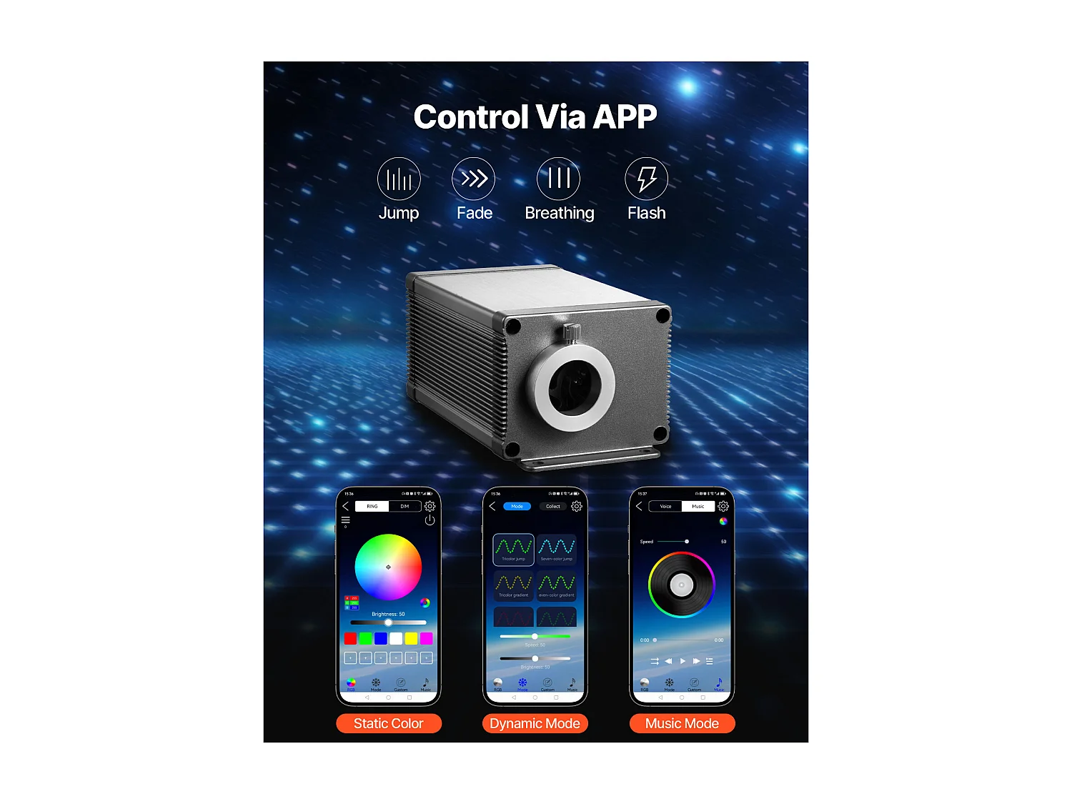 Kit Teto Stellato para Carro SucceBuy 550 PCS Luzes de Fibra Óptica para Teto Cintilante 0,76 mm 3 m 16 W, Controle via Aplicativo Bluetooth, Controle Remoto