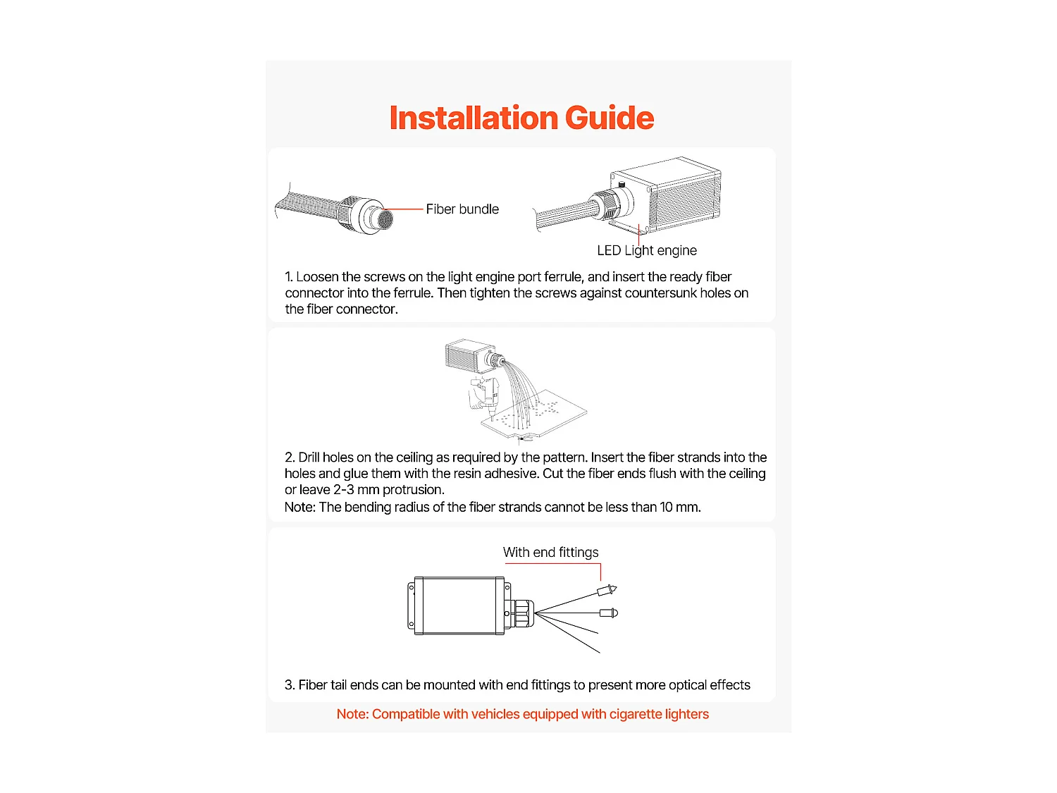 Kit Teto Stellato para Carro SucceBuy 550 PCS Luzes de Fibra Óptica para Teto Cintilante 0,76 mm 3 m 16 W, Controle via Aplicativo Bluetooth, Controle Remoto