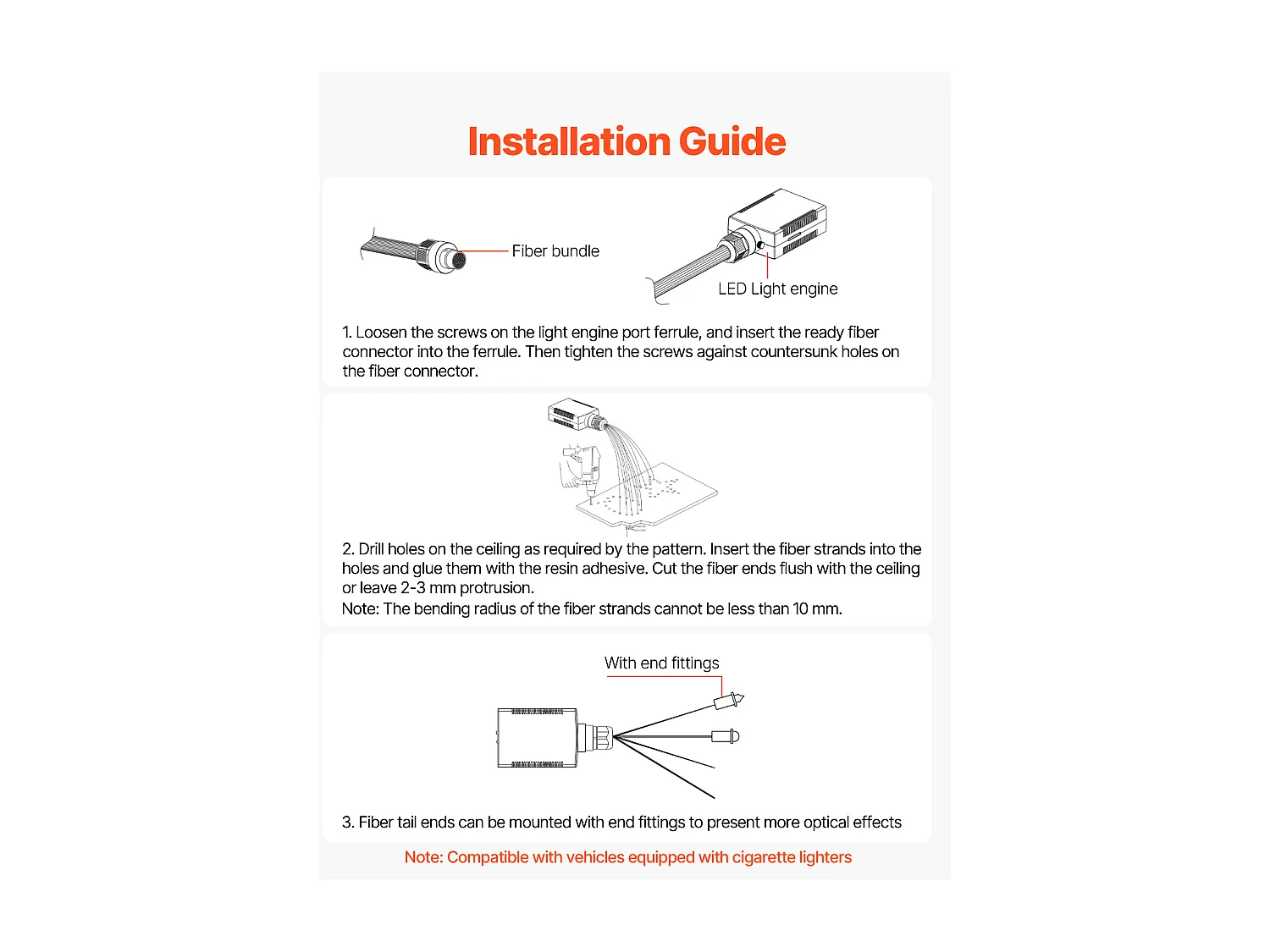 Zestaw Gwieździste Niebo w Samochodzie SucceBuy 150 PCS Światła Włóknowe Sufitowe 0,76 mm 1,98 m 16 W, Sterowanie przez Aplikację Bluetooth, Pilot