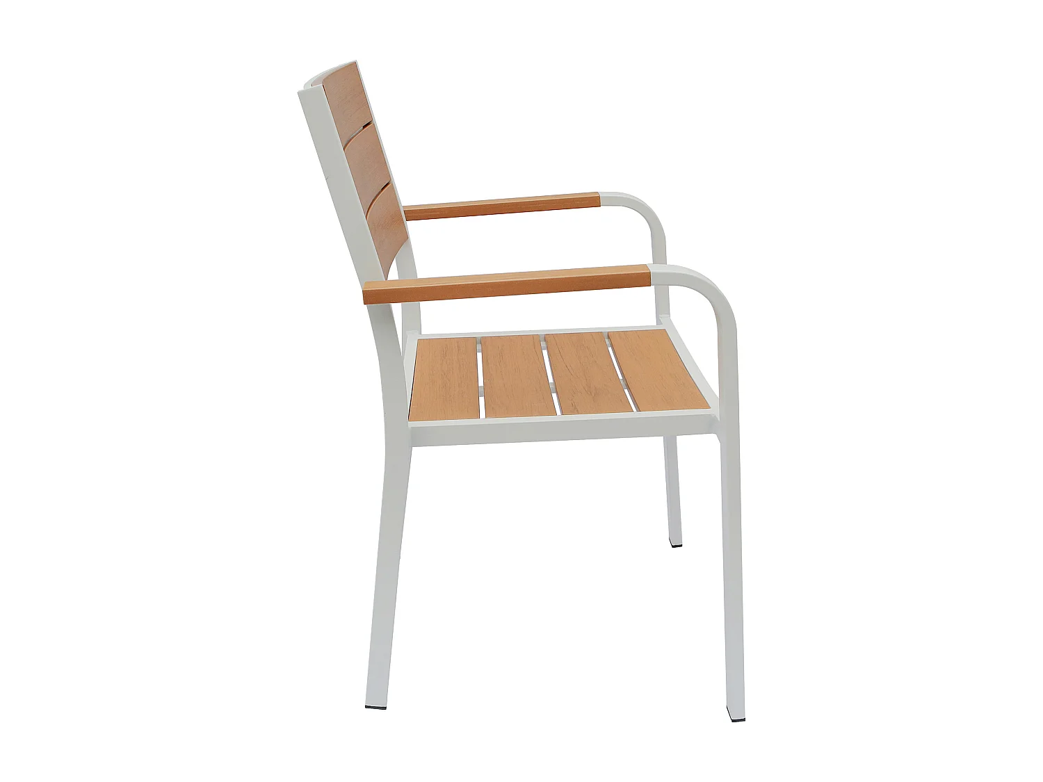 Sala da pranzo da giardino in alluminio: un tavolo L.150 cm e 6 poltrone impilabili Naturale chiaro e bianco - NYROS di MYLIA