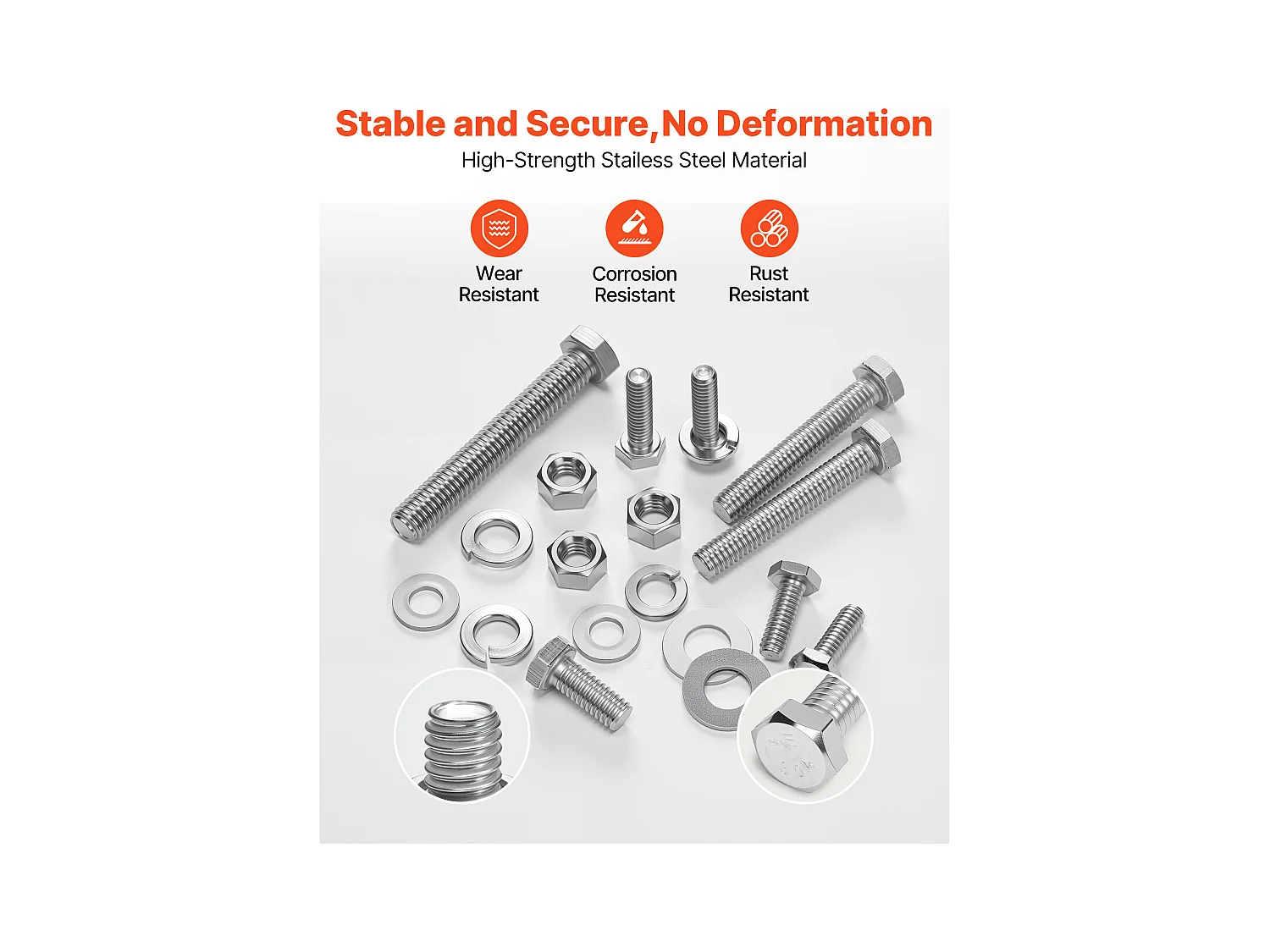 Kit Boulons et Écrous SucceBuy, 246 PCS, Vis de Machine et Rondelles Plates, Impériaux, Acier Inoxydable, Plusieurs Tailles, 1/4-20, 5/16-18, 3/8-16