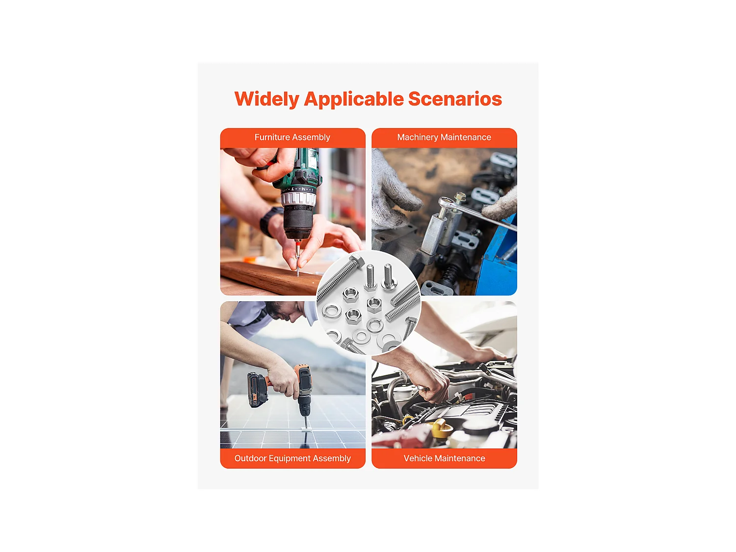 Kit Boulons et Écrous SucceBuy, 246 PCS, Vis de Machine et Rondelles Plates, Impériaux, Acier Inoxydable, Plusieurs Tailles, 1/4-20, 5/16-18, 3/8-16