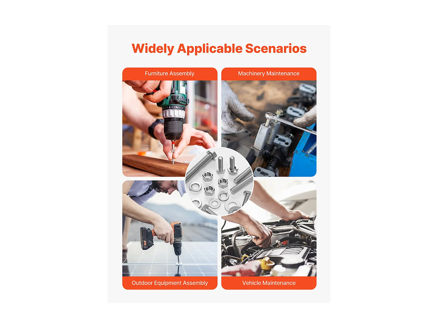 Kit Boulons et Écrous SucceBuy, 246 PCS, Vis de Machine et Rondelles Plates, Impériaux, Acier Inoxydable, Plusieurs Tailles, 1/4-20, 5/16-18, 3/8-16