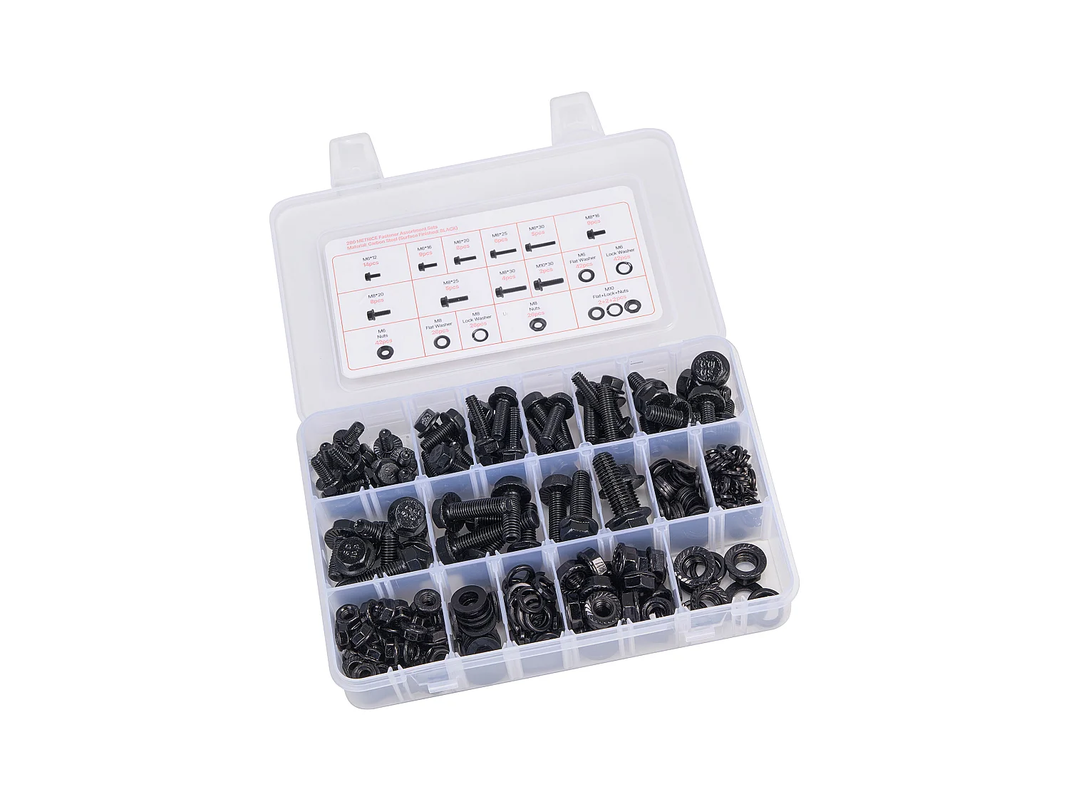 Kit Boulons et Écrous SucceBuy, 280 PCS, Vis de Machine et Rondelles Plates, Métriques Classe 10.9, Acier Allié, Plusieurs Tailles M6/M8/M10