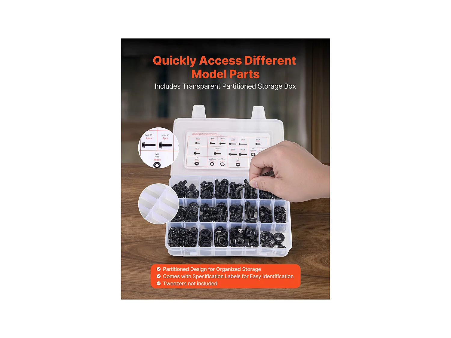 Kit Boulons et Écrous SucceBuy, 280 PCS, Vis de Machine et Rondelles Plates, Métriques Classe 10.9, Acier Allié, Plusieurs Tailles M6/M8/M10