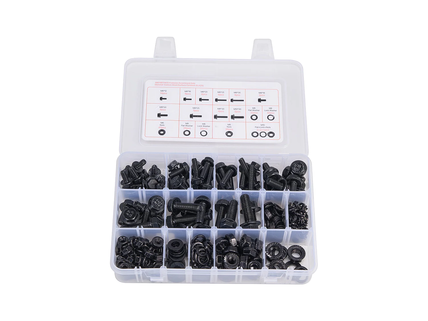 Kit Boulons et Écrous SucceBuy, 280 PCS, Vis de Machine et Rondelles Plates, Métriques Classe 10.9, Acier Allié, Plusieurs Tailles M6/M8/M10