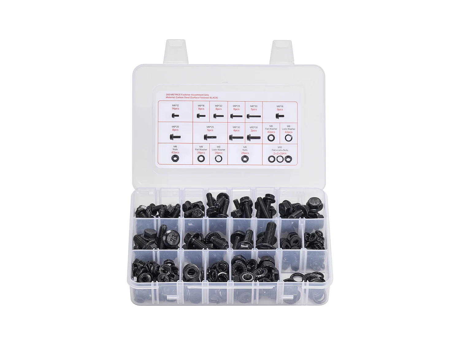 Kit Boulons et Écrous SucceBuy, 280 PCS, Vis de Machine et Rondelles Plates, Métriques Classe 10.9, Acier Allié, Plusieurs Tailles M6/M8/M10