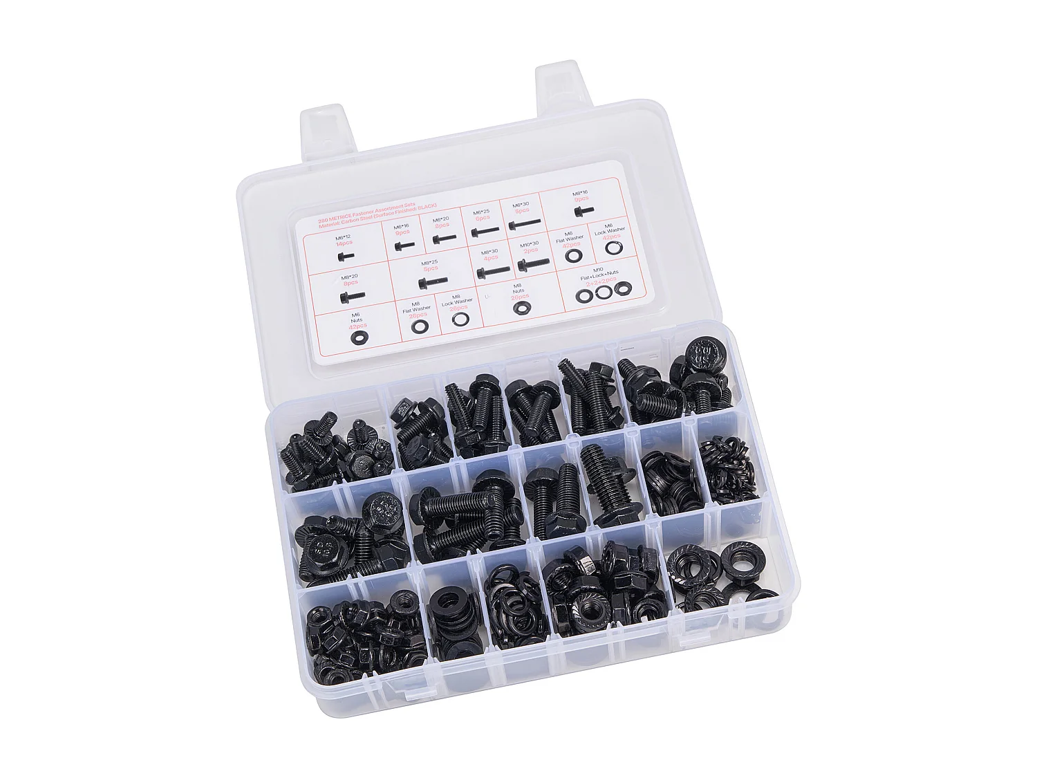 Kit Boulons et Écrous SucceBuy, 280 PCS, Vis de Machine et Rondelles Plates, Métriques Classe 10.9, Acier Allié, Plusieurs Tailles M6/M8/M10