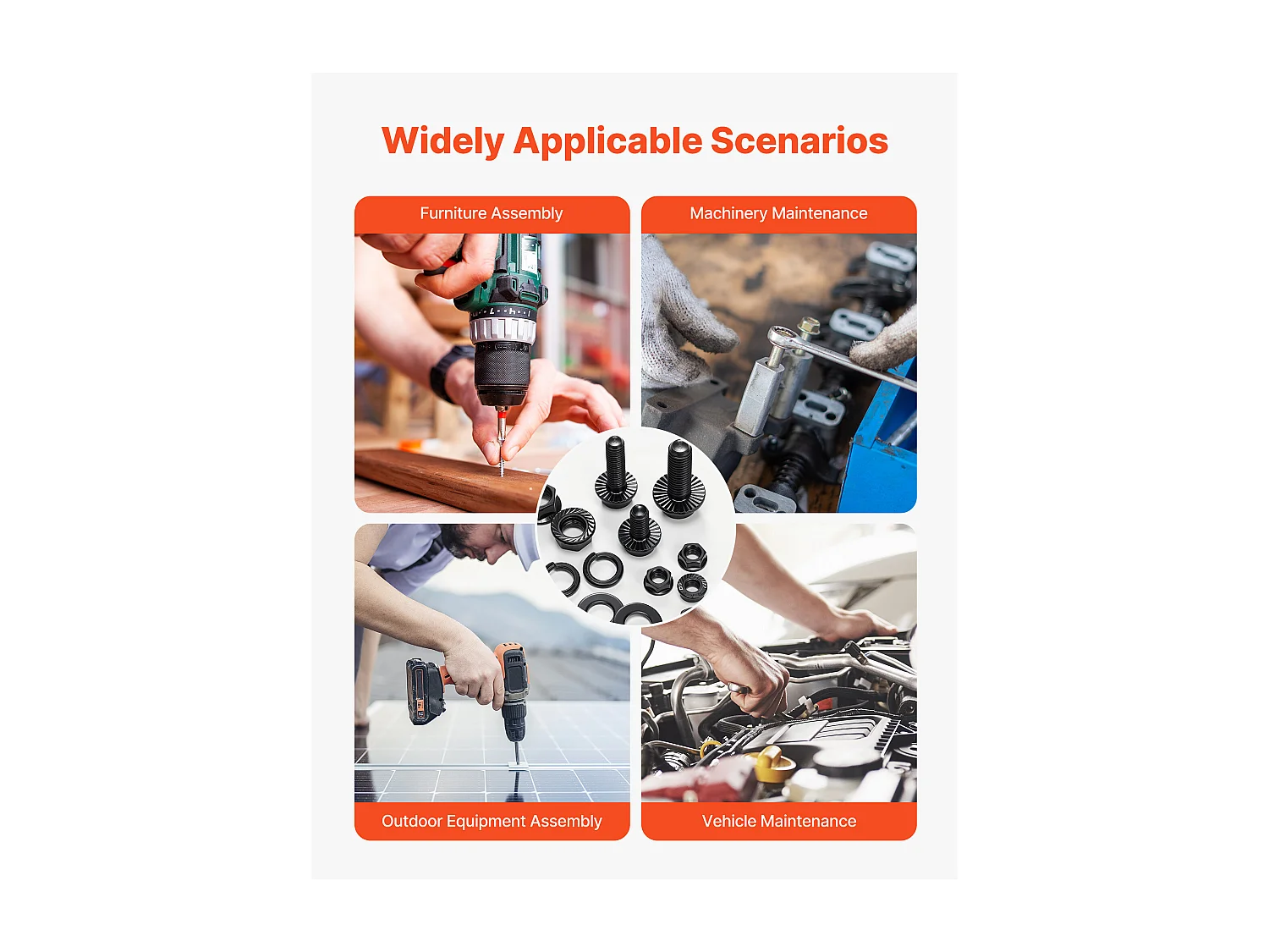 Kit Boulons et Écrous SucceBuy, 280 PCS, Vis de Machine et Rondelles Plates, Métriques Classe 10.9, Acier Allié, Plusieurs Tailles M6/M8/M10