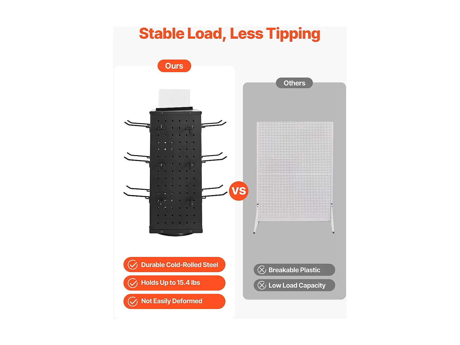 Draaibare Geperforeerd Paneel Organizer SucceBuy, 18,8 x 18,8 x 52 cm, 4 Zijden, met 24 Haken, Opbergorganizer van Dik Koudgewalst Staal