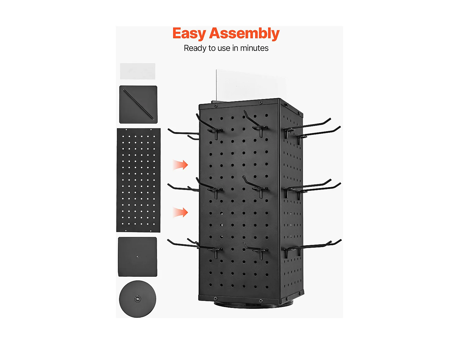 Draaibare Geperforeerd Paneel Organizer SucceBuy, 18,8 x 18,8 x 52 cm, 4 Zijden, met 24 Haken, Opbergorganizer van Dik Koudgewalst Staal