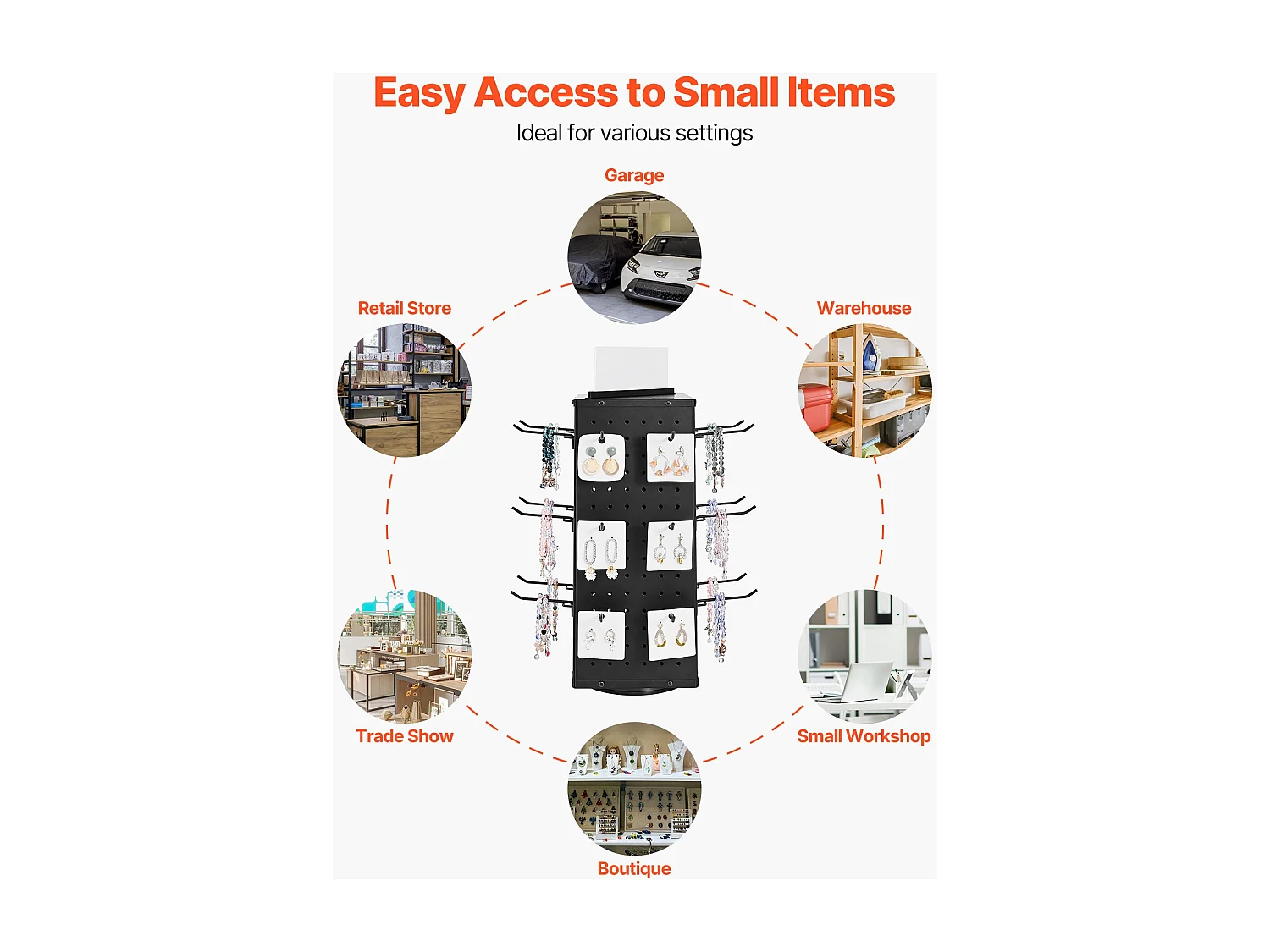 Draaibare Geperforeerd Paneel Organizer SucceBuy, 18,8 x 18,8 x 52 cm, 4 Zijden, met 24 Haken, Opbergorganizer van Dik Koudgewalst Staal