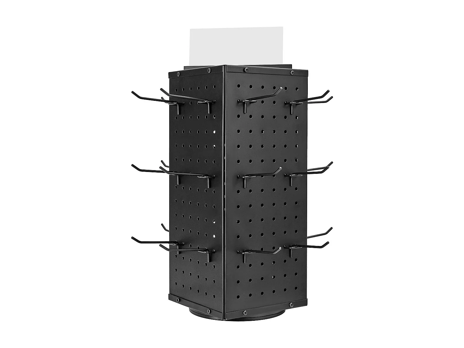 Présentoir Panneaux Perforés Rotatif SucceBuy, 18,8 x 18,8 x 52 cm, 4 Côtés, Avec 24 Crochets, Panneau Perforé de Rangement Acier Laminé à Froid Épais