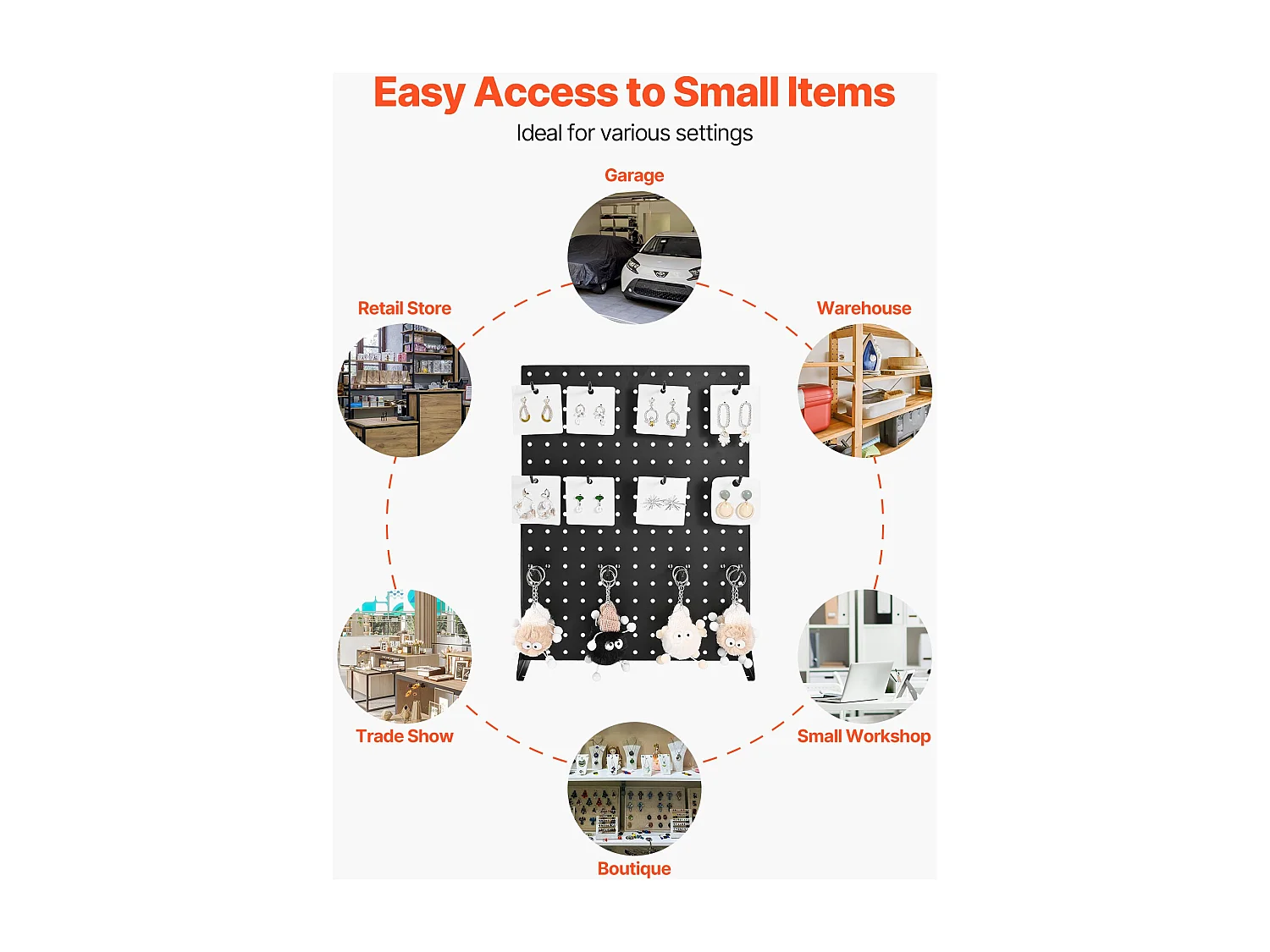 Display per Pannelli Forati SucceBuy, 44 x 33,5 cm, con 15 Ganci, Capacità di Carico 5 kg, Pannello Forato per Ripiano in Acciaio Laminato a Freddo Spesso