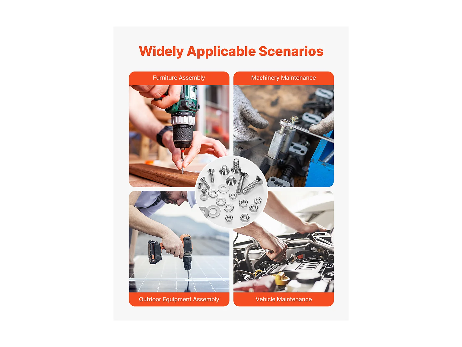 Kit Boulons et Écrous SucceBuy, 720 PCS, Vis de Machine et Rondelles Plates, Impériaux, Acier Inoxydable, Plusieurs Tailles 6-32, 8-32, 10-24, 1/4-20