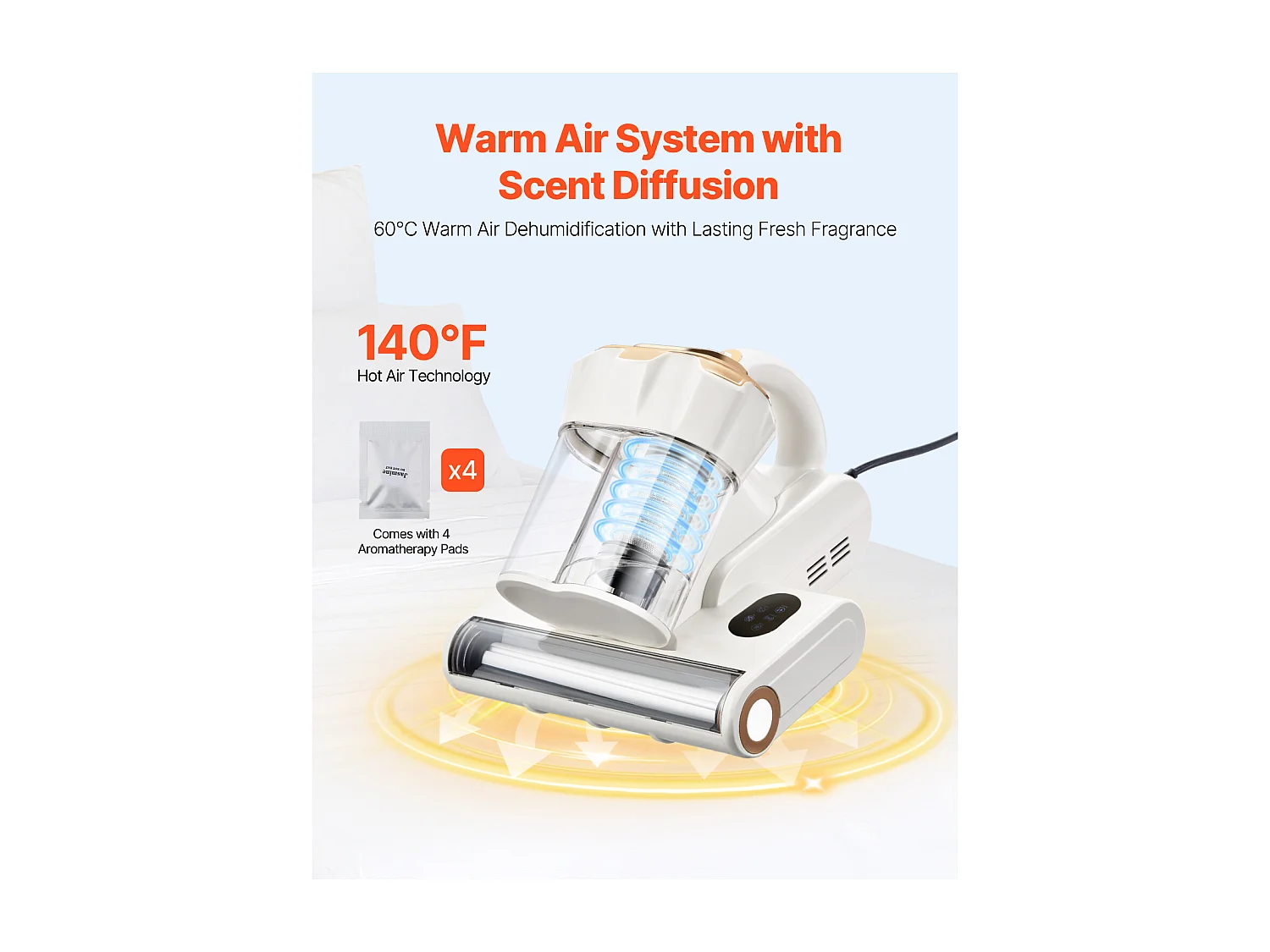 Mijtenstofzuiger voor Matrassen SucceBuy 550 W, Handstofzuiger voor Bed met Krachtige Zuigkracht 18 kPa, Dubbele Stofbak, HEPA-filter en Verwarming