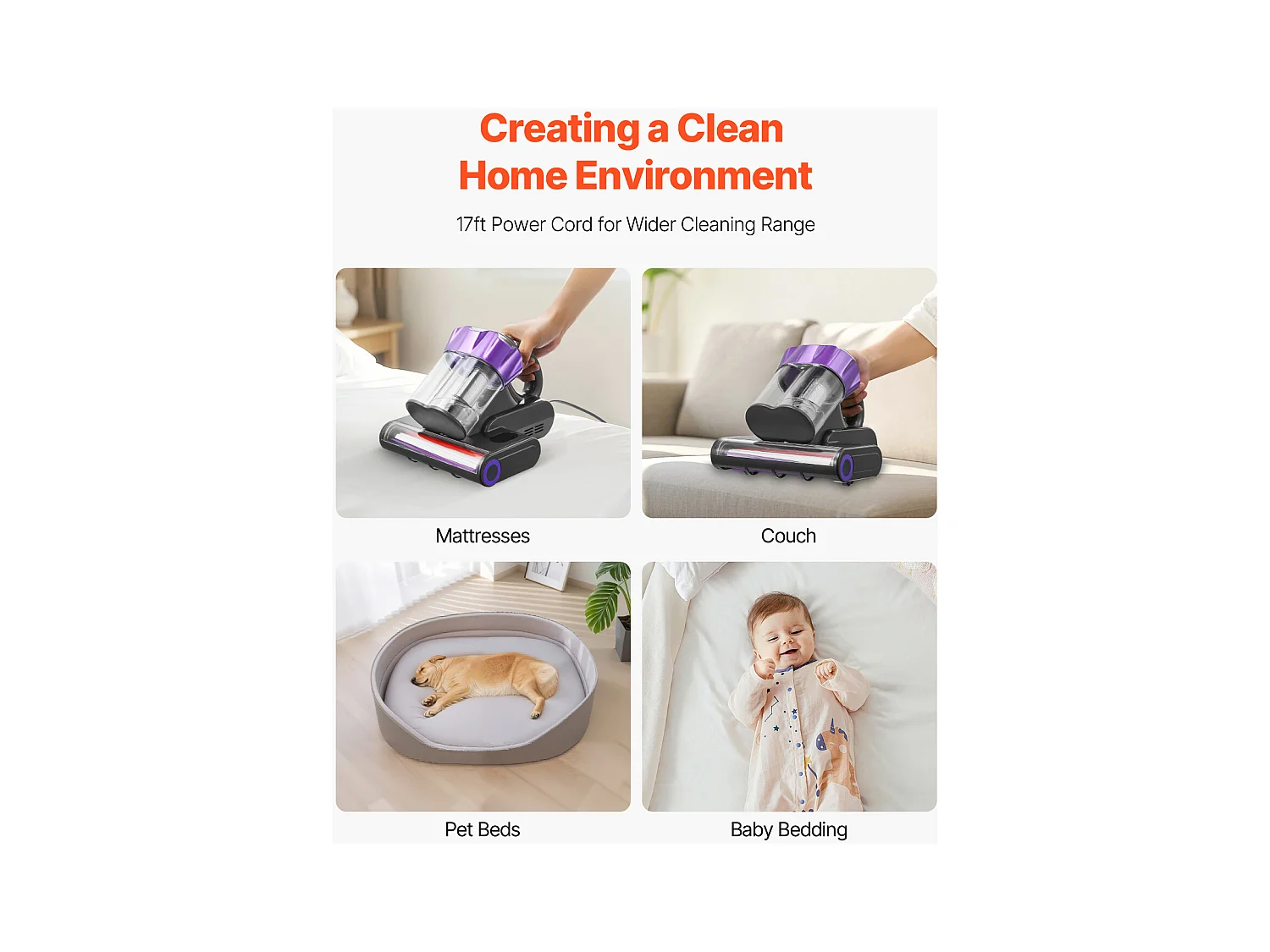 Aspirateur Matelas Anti-acariens SucceBuy 550 W, Aspirateur à Main Avec Aspiration Puissante 18 kPa, Double Bac à Poussière, Filtre HEPA Et Chauffage