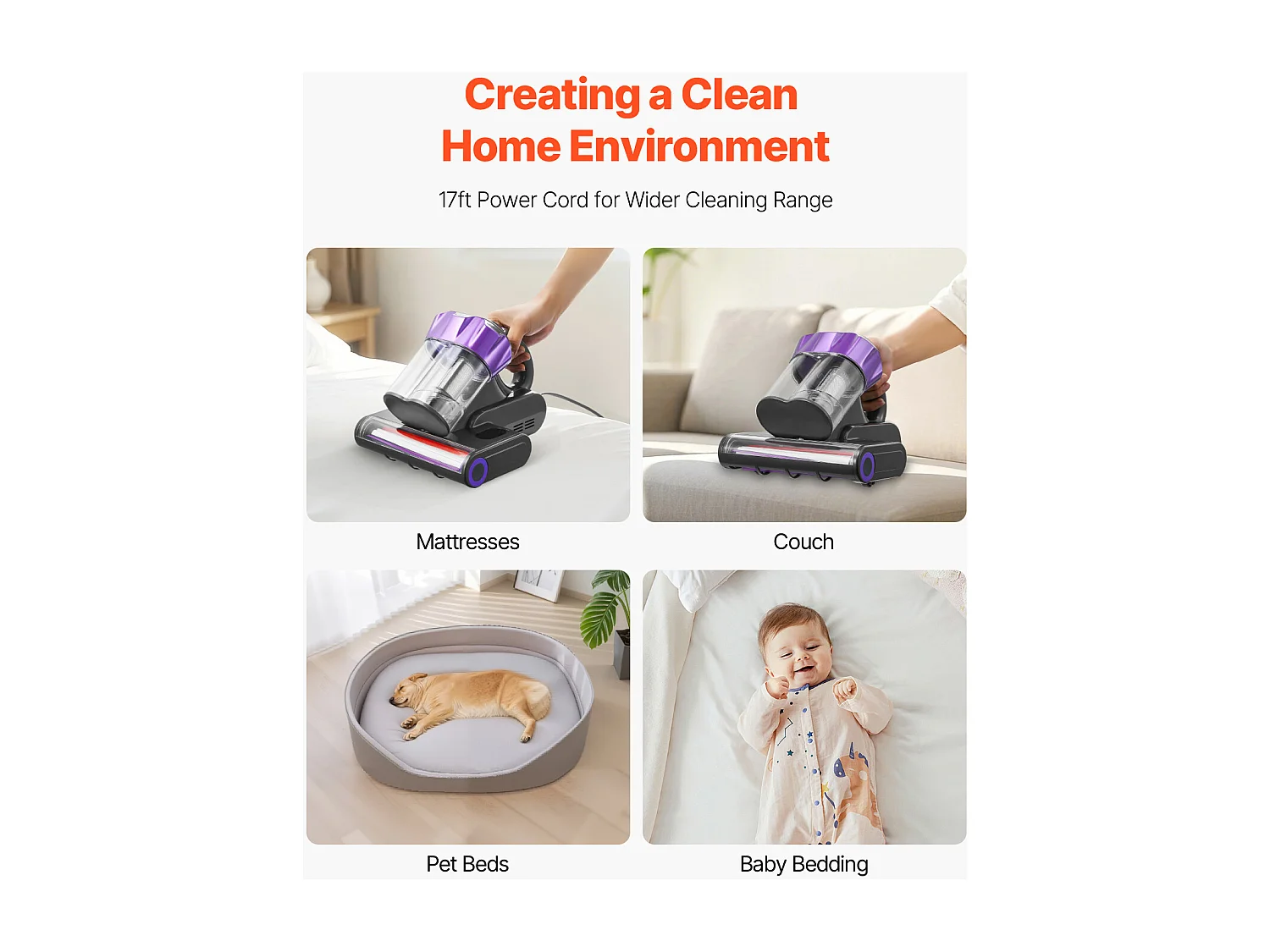 Aspirapolvere per Materassi Antiacaro SucceBuy 550 W, Aspirapolvere a Mano con Aspirazione Potente 18 kPa, Doppio Serbatoio Polvere, Filtro HEPA e Riscaldamento