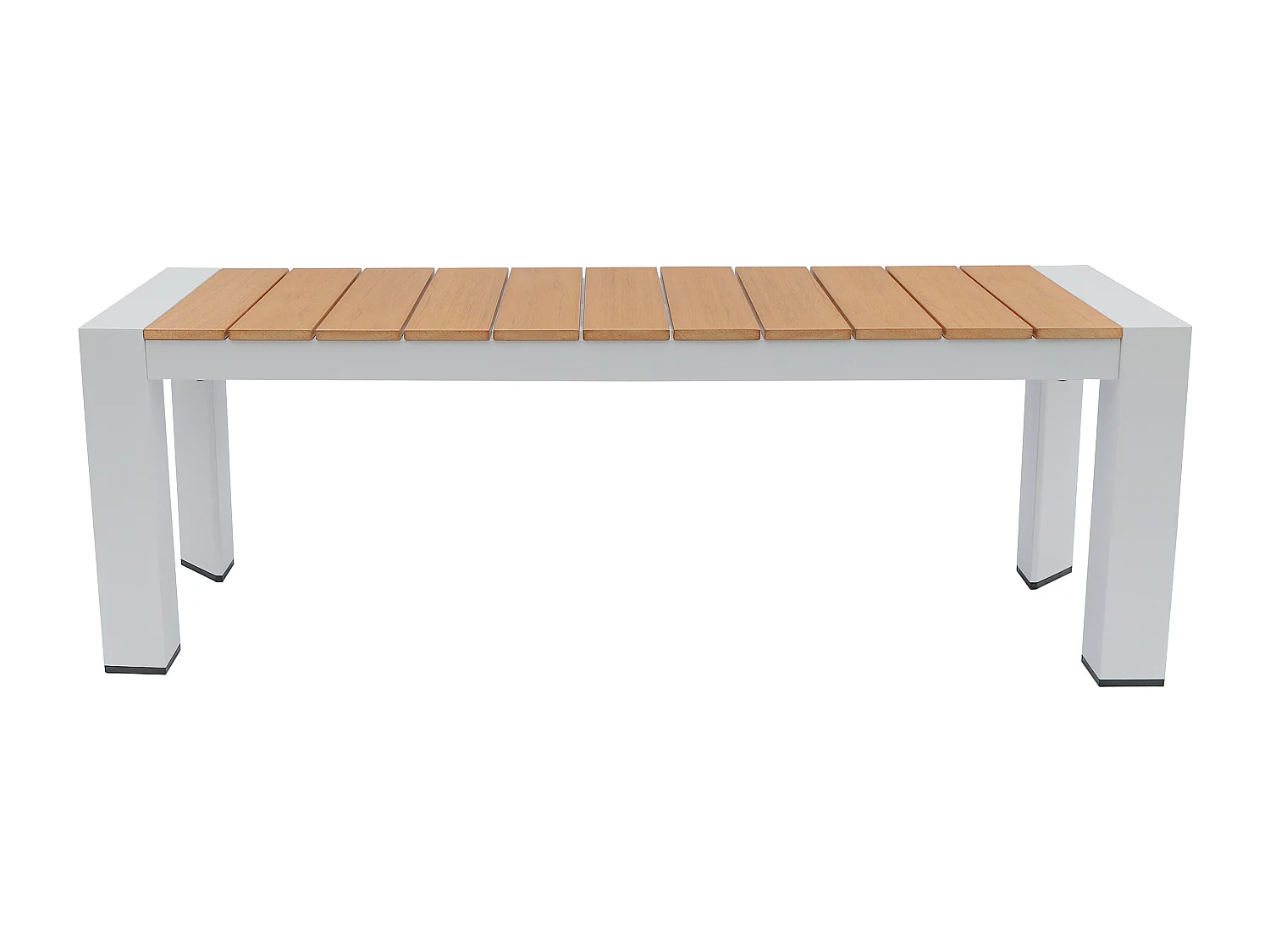 Salle à manger de jardin en aluminium : une table L.150 cm, 4 fauteuils et 1 banc - Naturel clair et blanc - NYROS de MYLIA