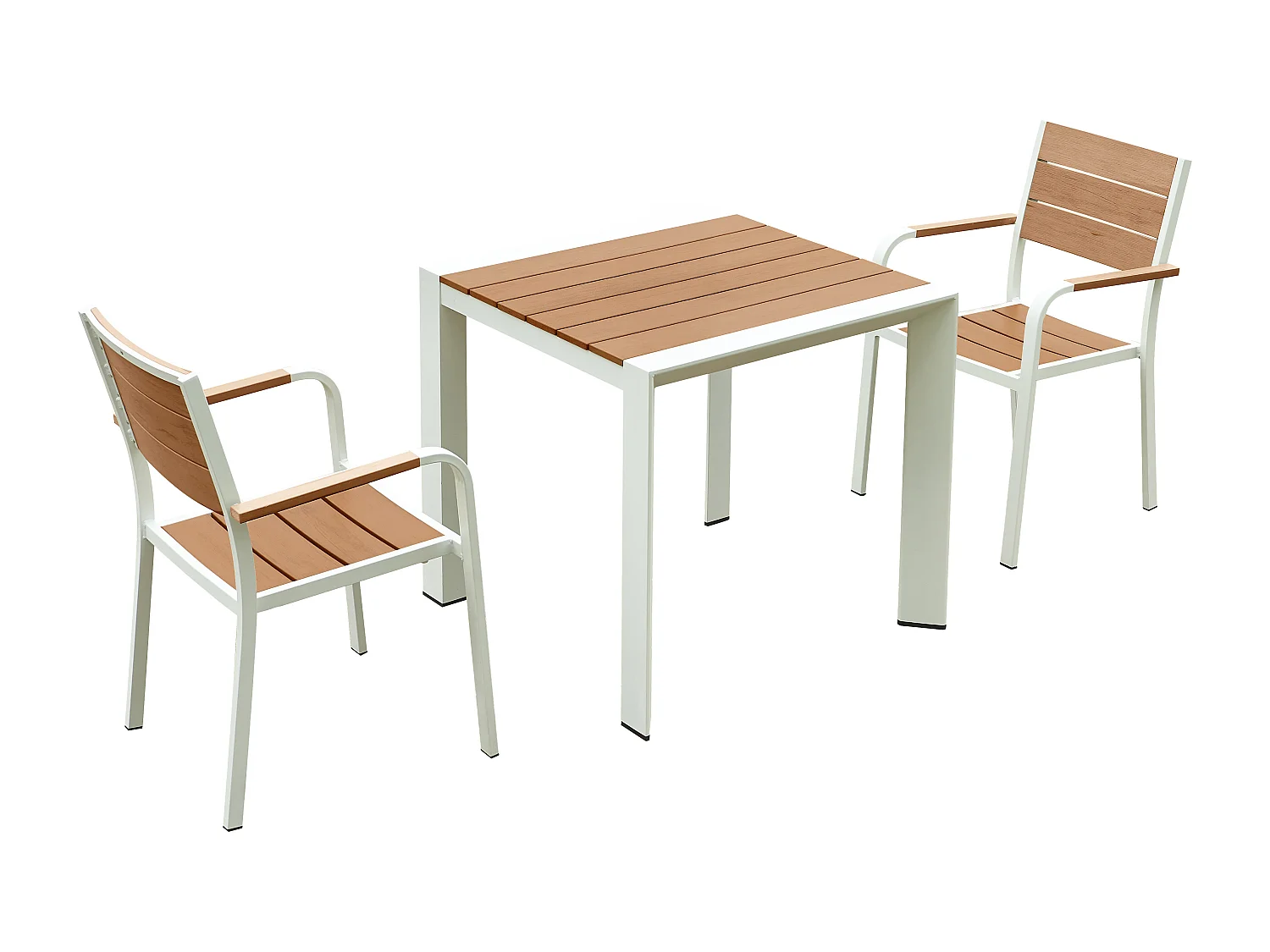 Salle à manger de jardin en aluminium : une table L.80 cm et 2 fauteuils empilables - Naturel clair et blanc - NYROS de MYLIA