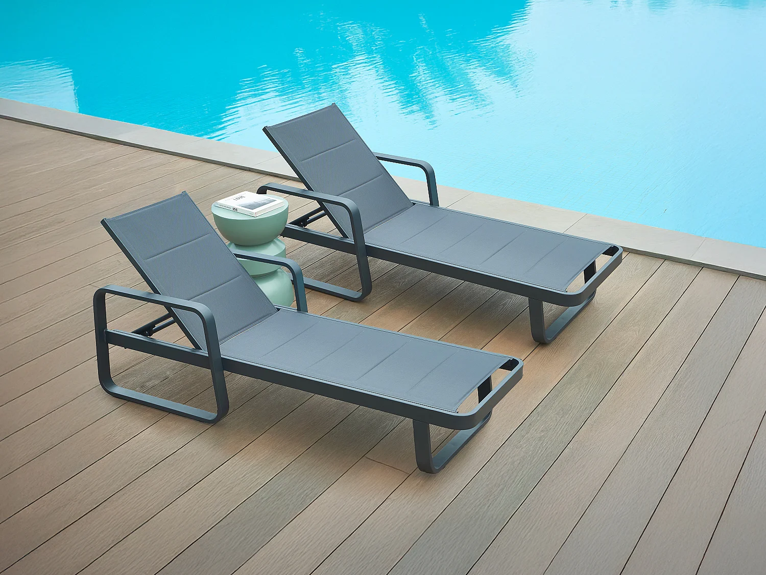 Lot de 2 bains de soleil en aluminium et textilène - Anthracite - KILA de MYLIA