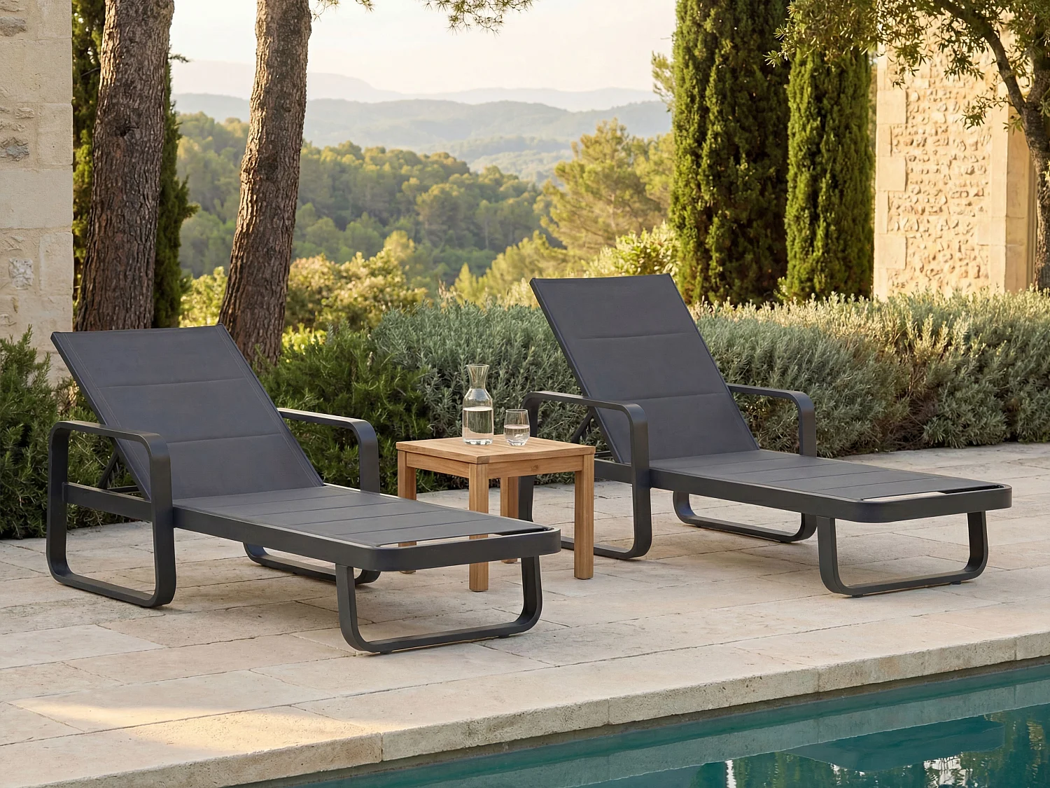 Lot de 2 bains de soleil en aluminium et textilène - Anthracite - KILA de MYLIA