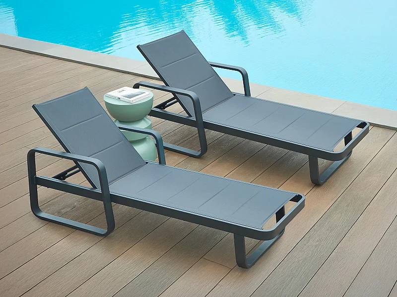 Lot de 2 bains de soleil en aluminium et textilène - Anthracite - KILA de MYLIA