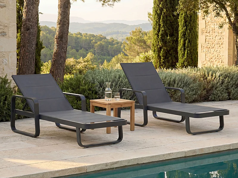 Set van 2 zonneligstoelen van aluminium en textileen - Antraciet - KILA van MYLIA