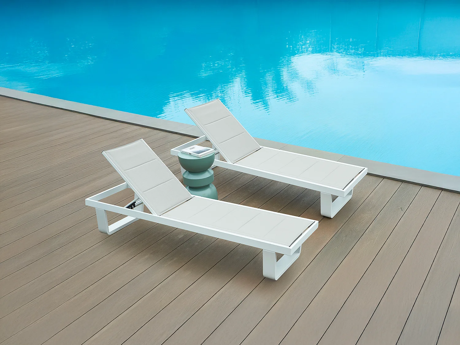 Lot de 2 bains de soleil en aluminium et textilène - Gris et blanc - NABUNA de MYLIA