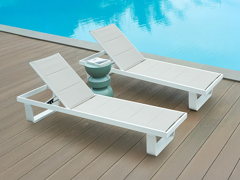 Lot de 2 bains de soleil en aluminium et textilène - Gris et blanc - NABUNA de MYLIA