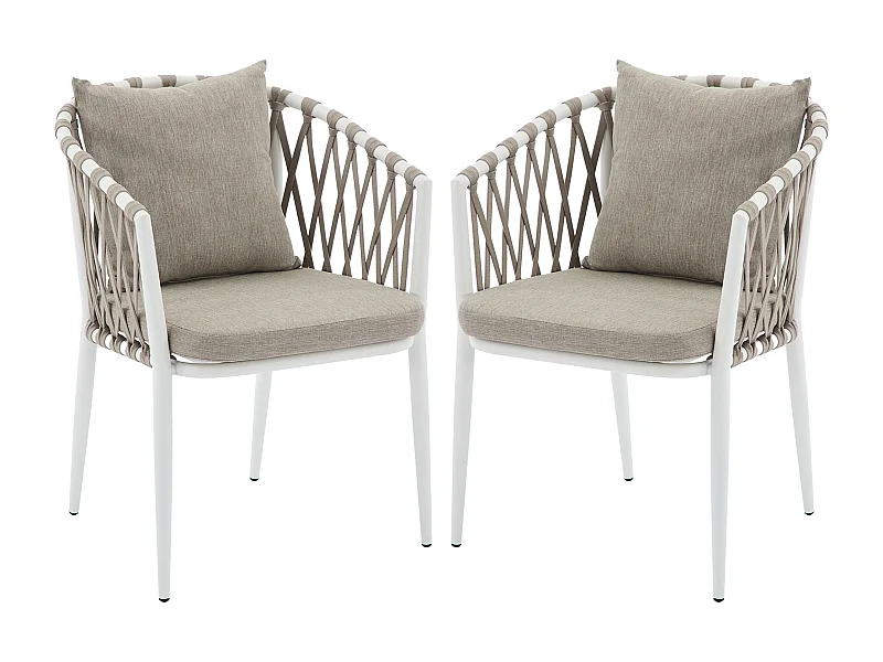 Lot de 2 fauteuils de jardin en aluminium et corde tressée - Beige avec coussins - MISSO de MYLIA