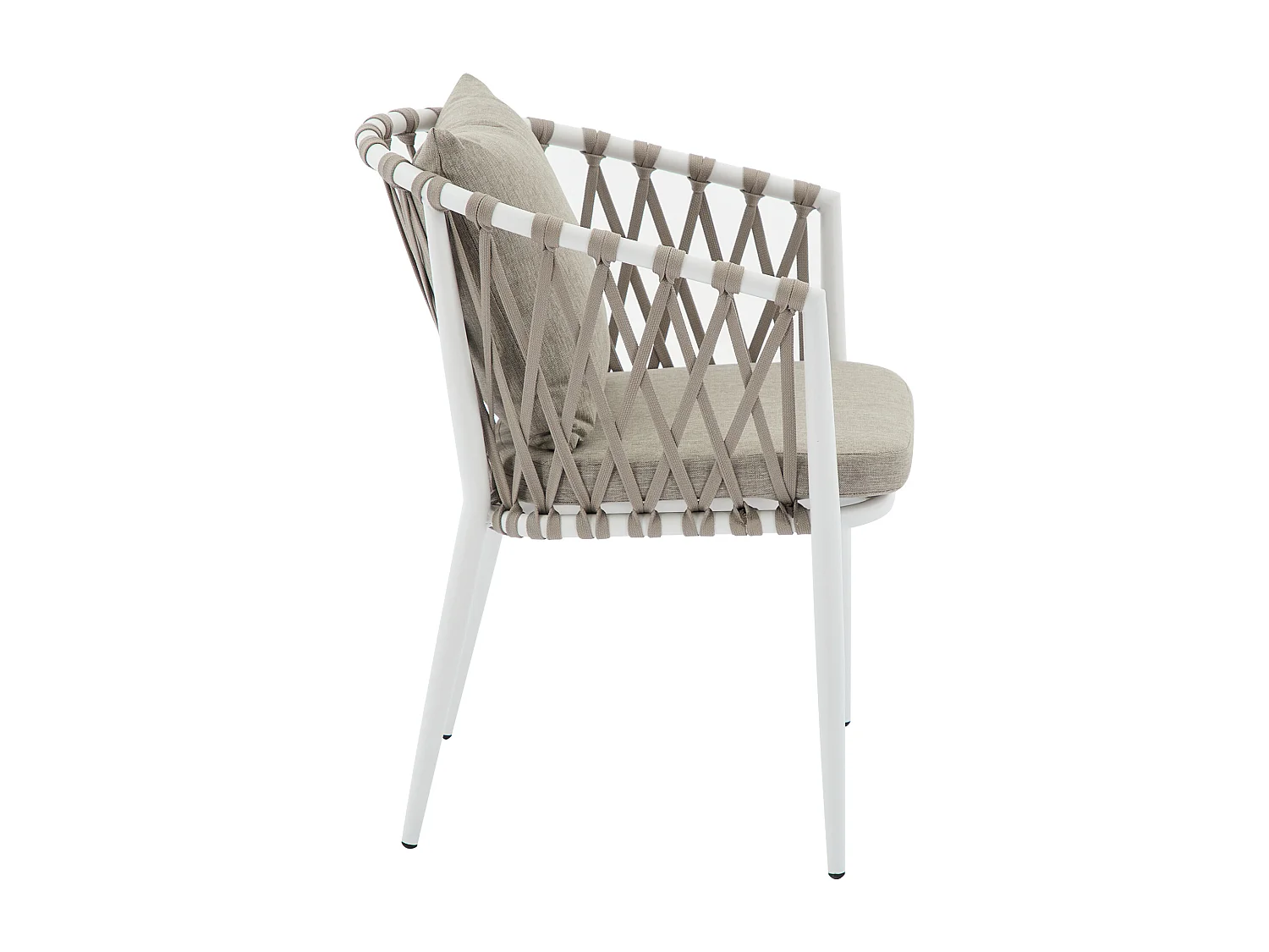 Salle à manger de jardin en aluminium et corde tressée : la table ronde D.125 cm et 6 fauteuils - Naturel clair et blanc - MISSO de MYLIA